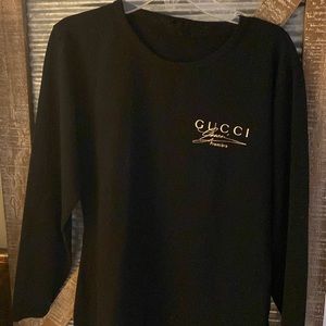 GUCCI PREMIER BLACK LONG SLEEVE T-SHIRT WITH GOLD ENGRAVING SIZE S
